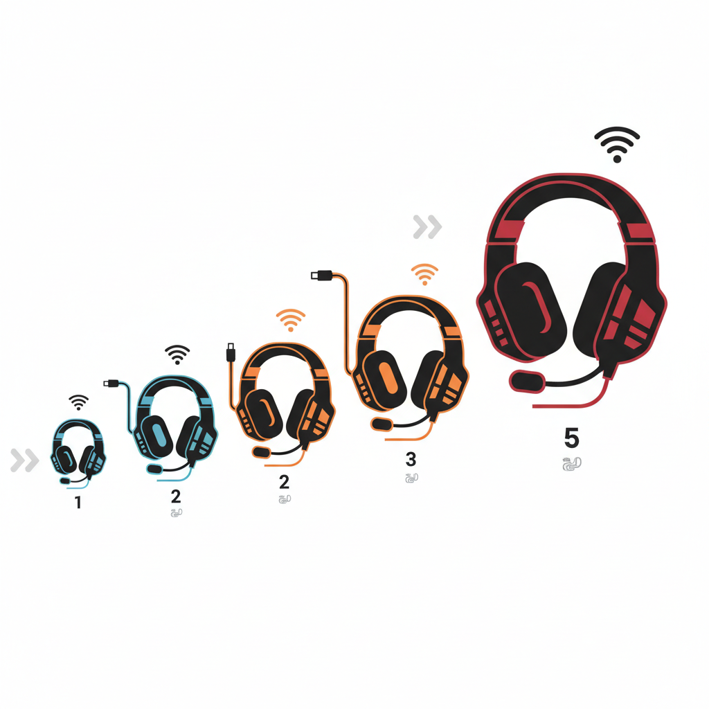 게이밍 헤드셋 추천 TOP 5 — 2.4G 무선·블루투스·USB 가상 서라운드·유선 5종 가격대별 비교 인포그래픽