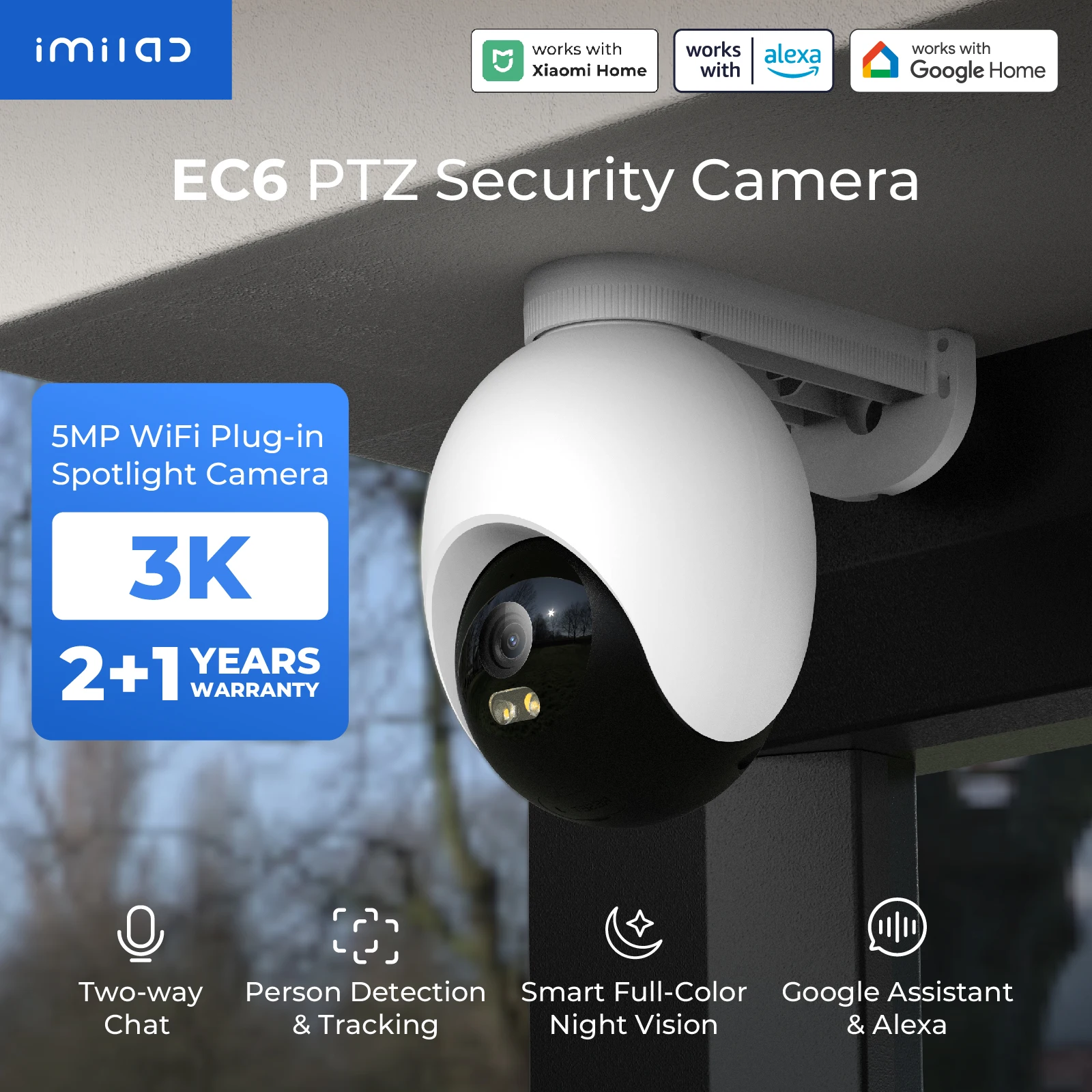 IMILAB EC6 3K/4K Outdoor PTZ — `360° PTZ` AI 자동추적 MiHome 호환 — AliExpress 어필리에이트 제품 사진 (평점 4.84)