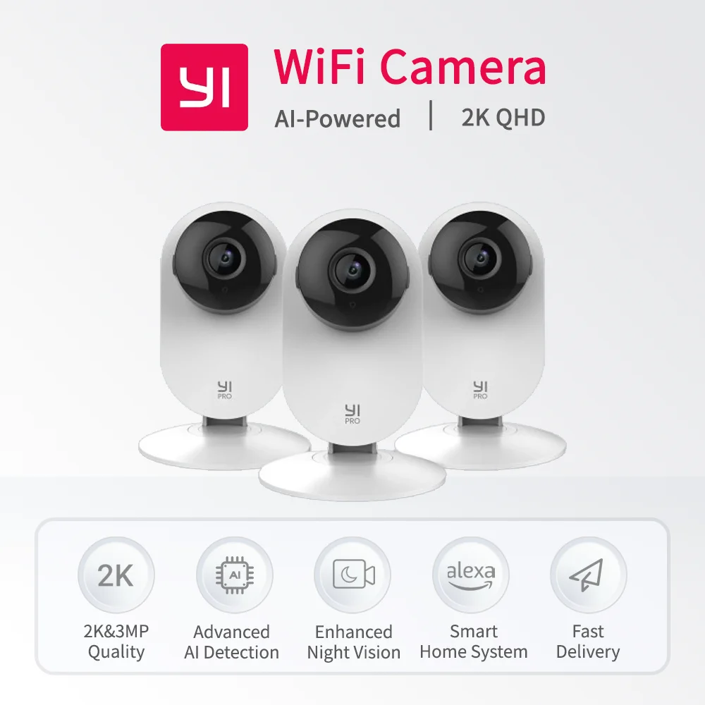 YI Pro 2K 3팩 Wi-Fi IP Security Camera — `AI 인체감지` 야간시야 iOS·Android — AliExpress 어필리에이트 제품 사진 (평점 4.55)