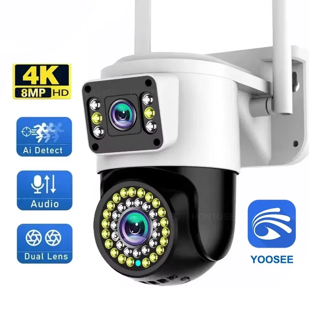 4K 8MP YOOSEE 듀얼렌즈 PTZ WiFi 카메라 — `듀얼 화면` 와이드+줌 컬러 야간 — AliExpress 어필리에이트 제품 사진 (평점 4.78)