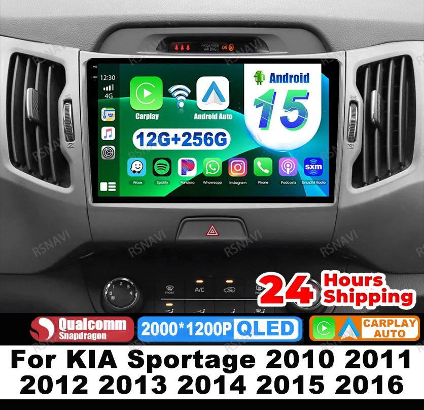 KIA Sportage Android 15 — `5G WiFi` 퀄컴 DSP 카플레이 풀세트 (2010~2016) — AliExpress 어필리에이트 제품 사진 (평점 4.86)