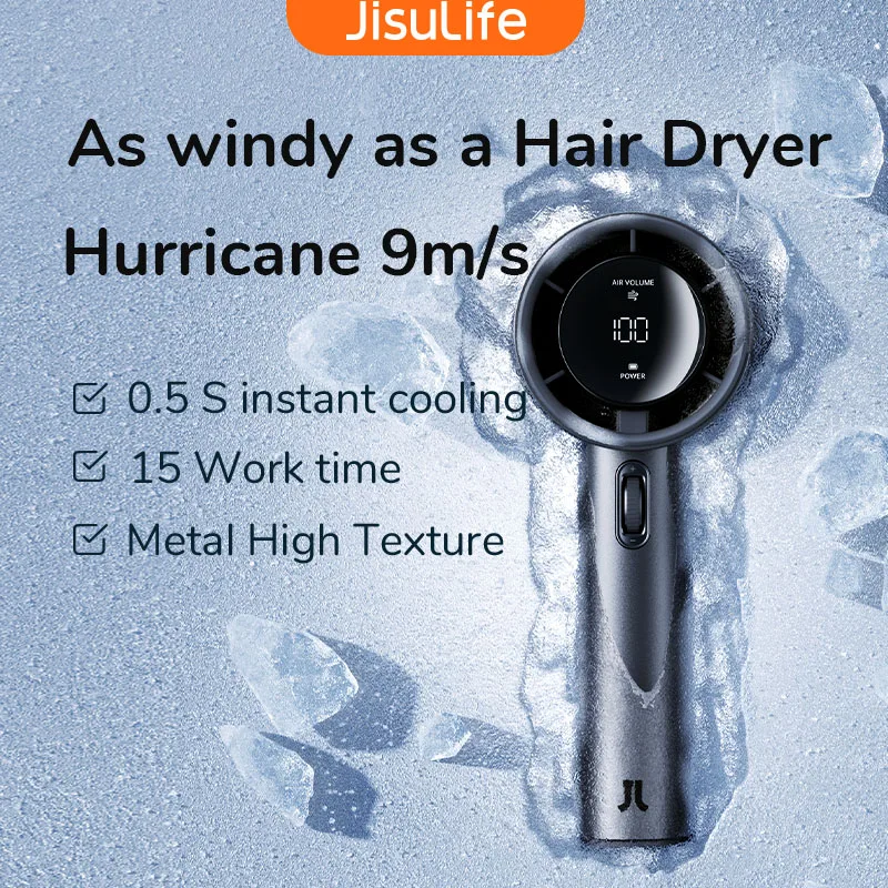 JISULIFE 5000mAh 핸디 선풍기 — 100단 풍속 · LED 디지털 표시 (거치 겸용) — AliExpress 어필리에이트 제품 사진 (평점 4.7)