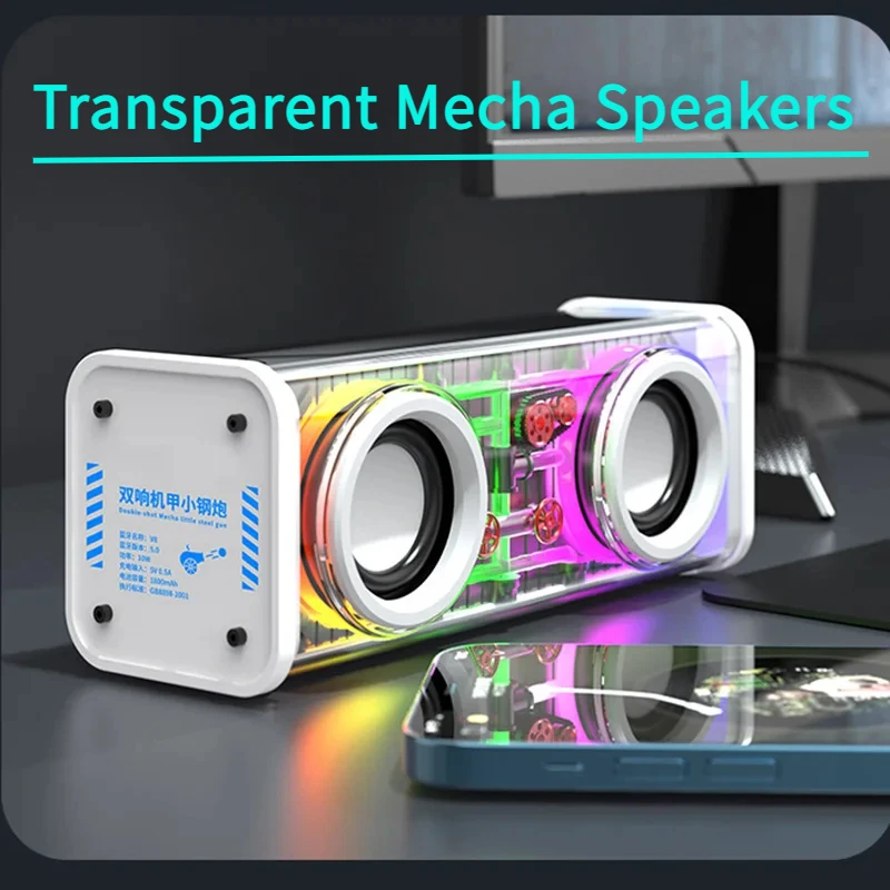 V8 Transparent Mecha Bluetooth Speaker BT5.0 — 초저가 디자인 입문 — AliExpress 어필리에이트 제품 사진 (평점 4.62)