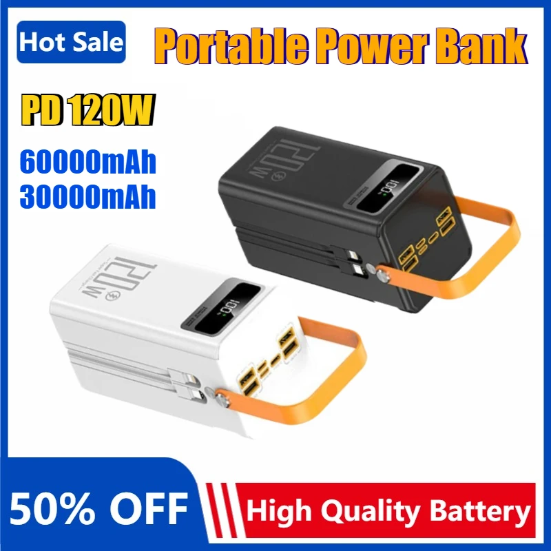 60000mAh 120W LED — 대용량 본격 캠핑 / 1박 2일 (PD + LED 조명) — AliExpress 어필리에이트 제품 사진 (평점 5)