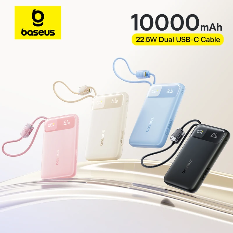 Baseus 10000mAh 22.5W — 듀얼 USB-C 케이블 내장 (얇은 폼팩터) — AliExpress 어필리에이트 제품 사진 (평점 4.95)