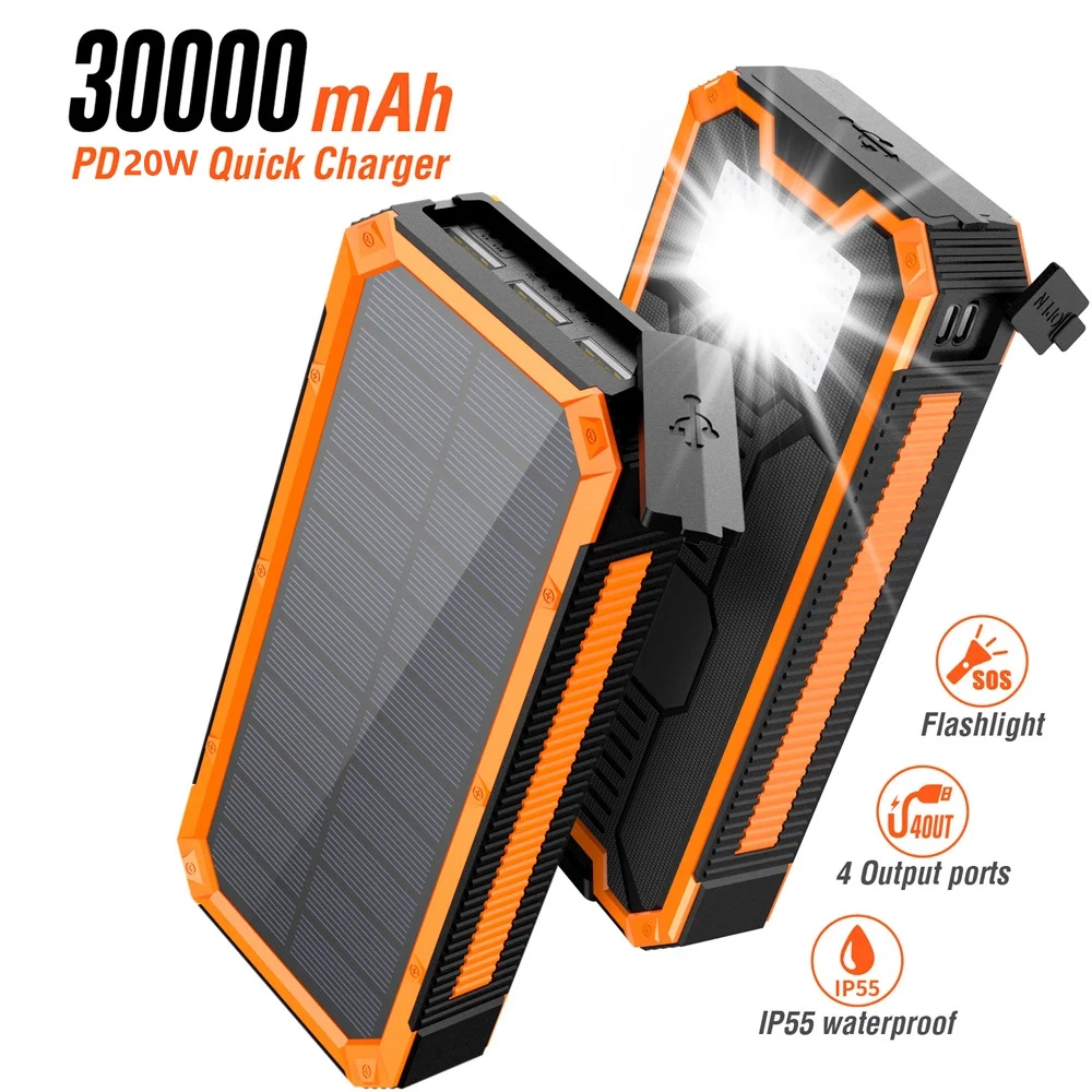 솔라 30000mAh + 캠핑 라이트 + 방수 등급 — PD 20W 양방향 고속충전 — AliExpress 어필리에이트 제품 사진 (평점 5)