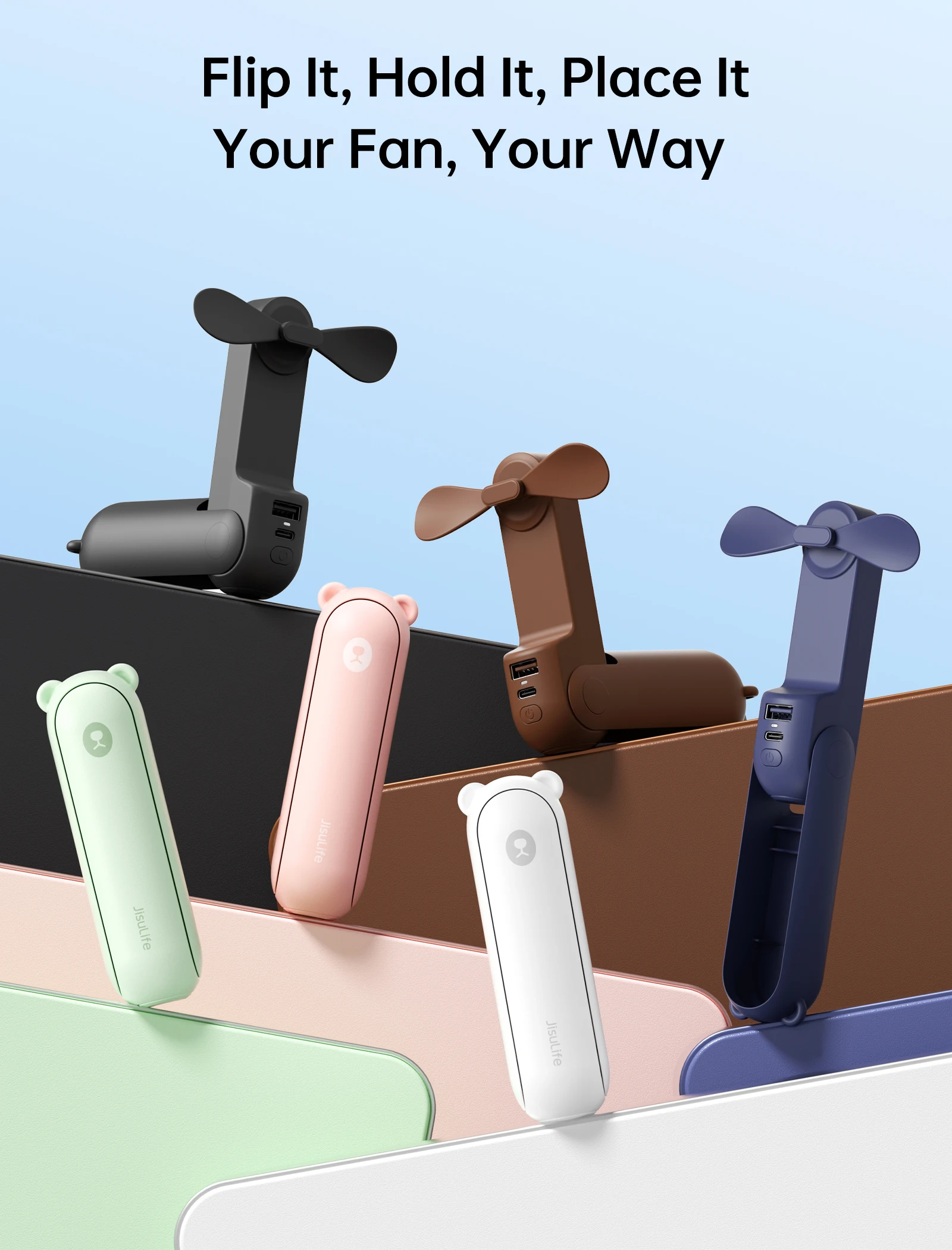 JISULIFE 4500mAh 3in1 포켓 선풍기 — 파워뱅크·손전등 겸용 (차량 비치) — AliExpress 어필리에이트 제품 사진 (평점 4.8)