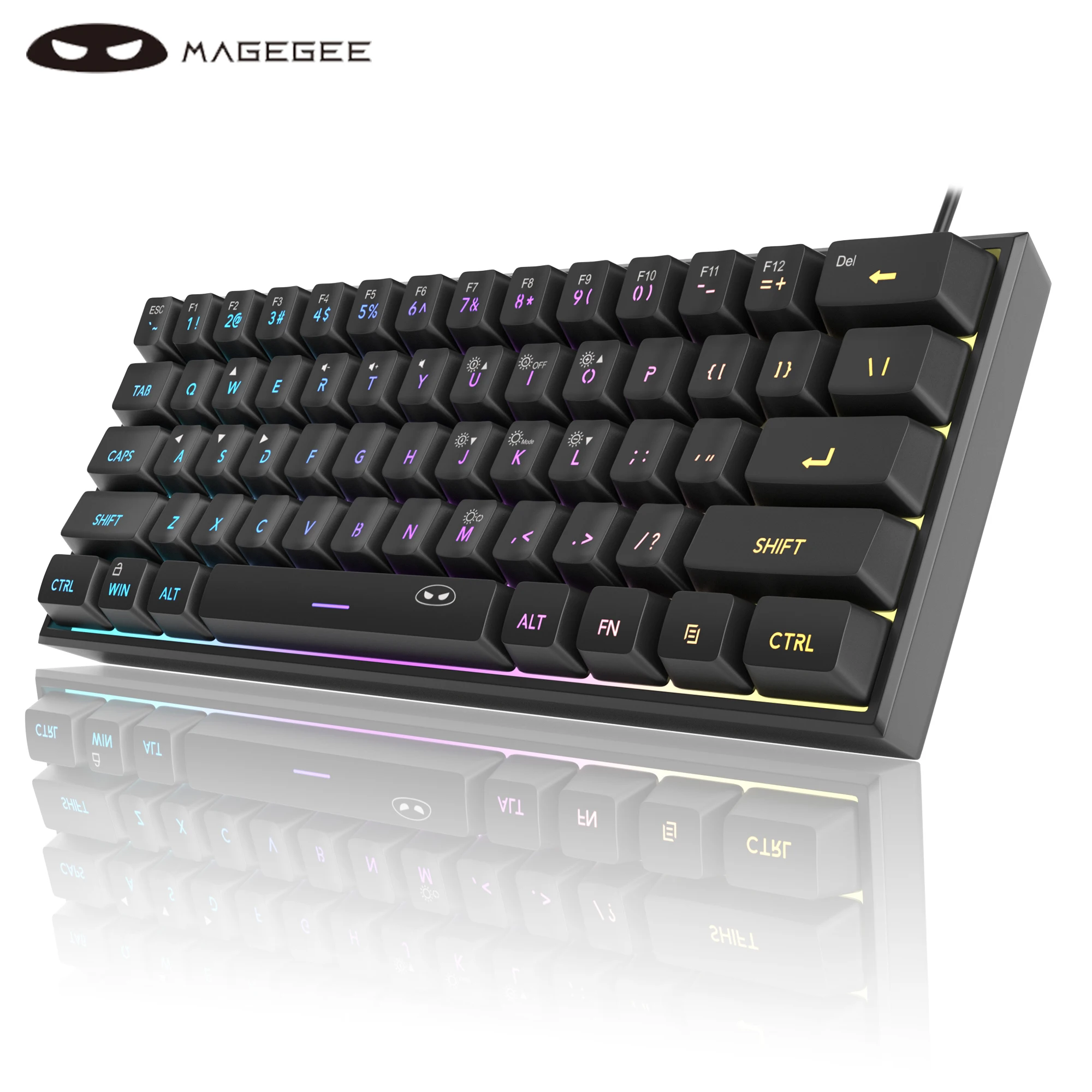 MageGee Mini 60% Gaming Keyboard — 61키 콤팩트 · RGB 백라이트 · 방수 · 기계식 타건감 — AliExpress 어필리에이트 제품 사진 (평점 4.6)