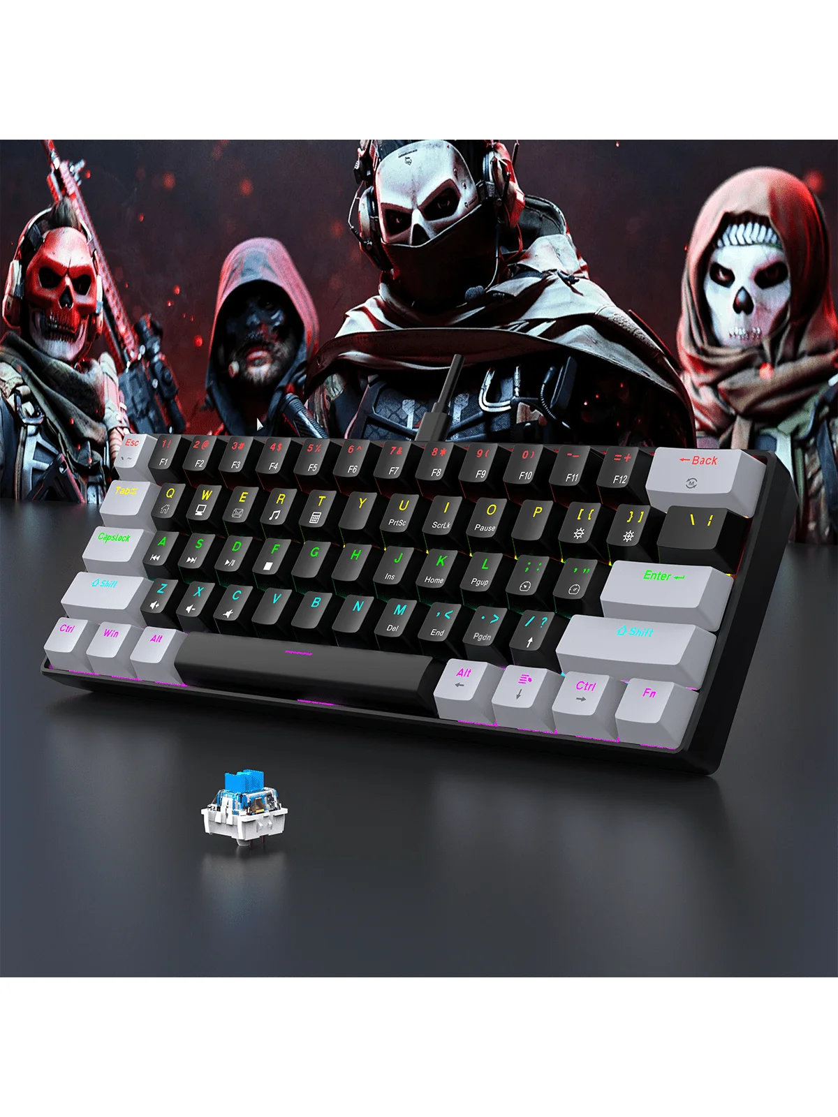 60% Wired Gaming Mechanical Keyboard — MX 핫스왑 · 울트라 콤팩트 · RGB 백라이트 — AliExpress 어필리에이트 제품 사진 (평점 4.8)