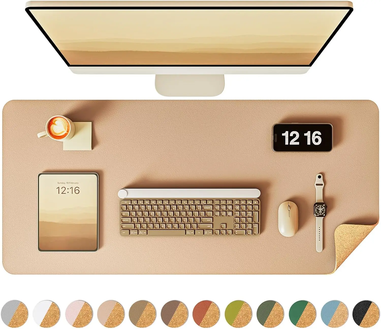 Double-Sided Desk Pad — Leather + Eco Cork Protector Large Reversible (양면 코르크) — AliExpress 어필리에이트 제품 사진 (평점 4.6)