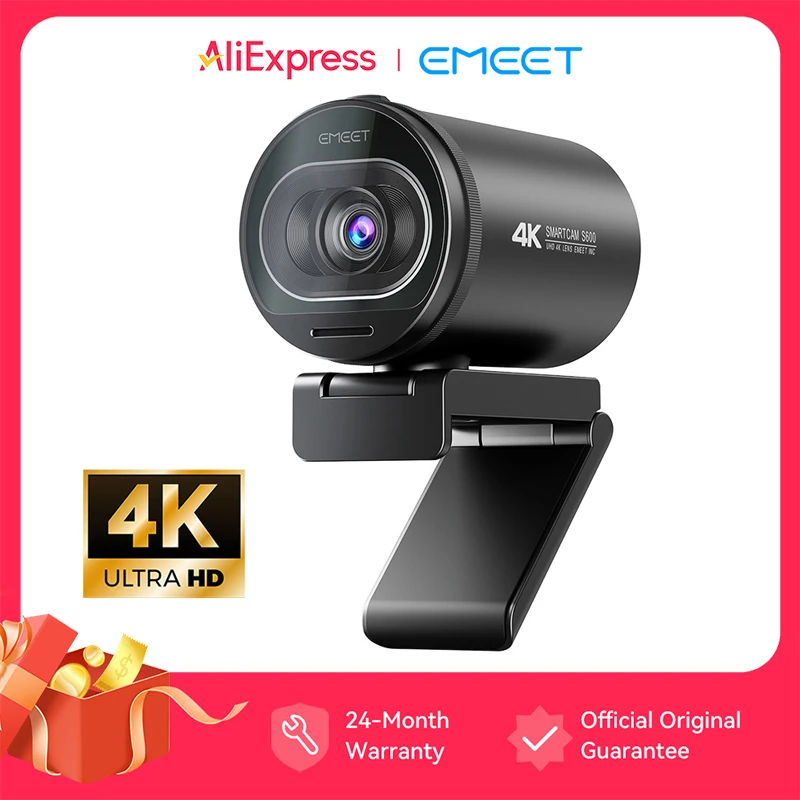EMEET S600 4K 웹캠 (오토포커스·마이크 내장) — AliExpress 어필리에이트 제품 사진 (평점 4.8)