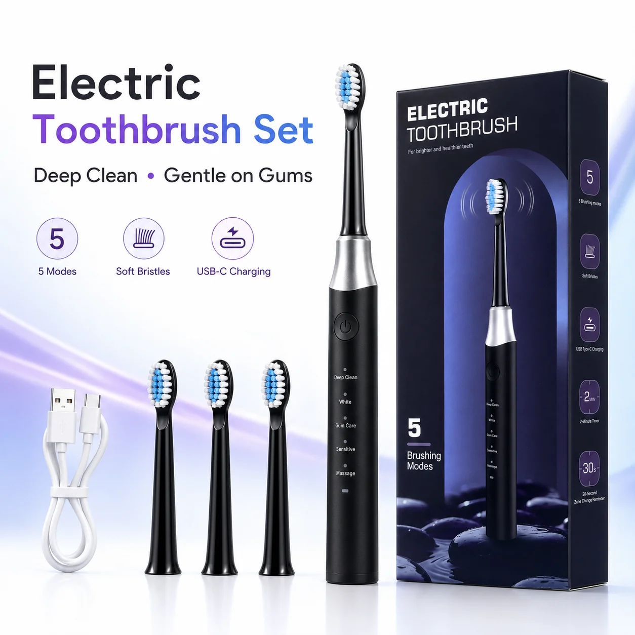 Dr.Yadent YD07 Electric Sonic Toothbrush Sensitive Gum Care Rechargeable 5 Modes Soft Brush Bristle 60 Days Life Long — AliExpress 어필리에이트 제품 사진 (평점 4.7)