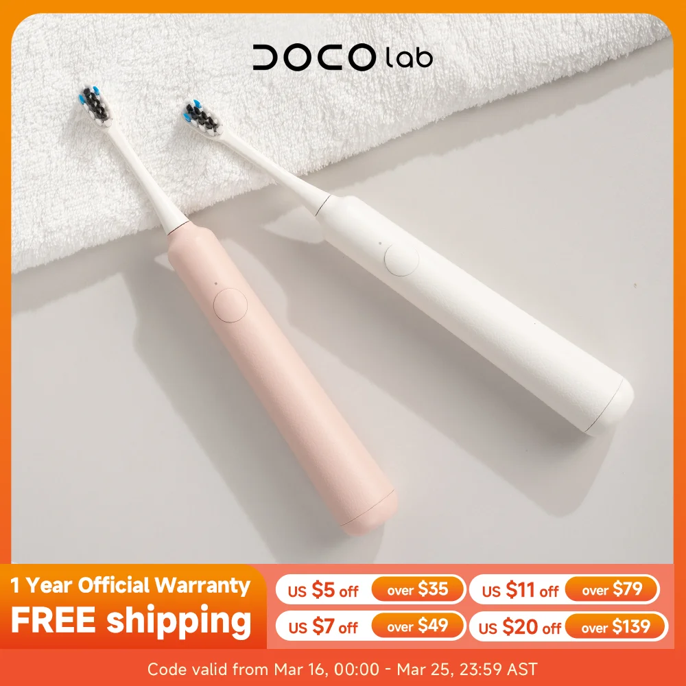 DOCOLAB Electric Toothbrush Sonic Vibration Brush 3-Gear Mode USB Charging IPX7 Waterproof Personal Care Appliances — AliExpress 어필리에이트 제품 사진 (평점 4.87)