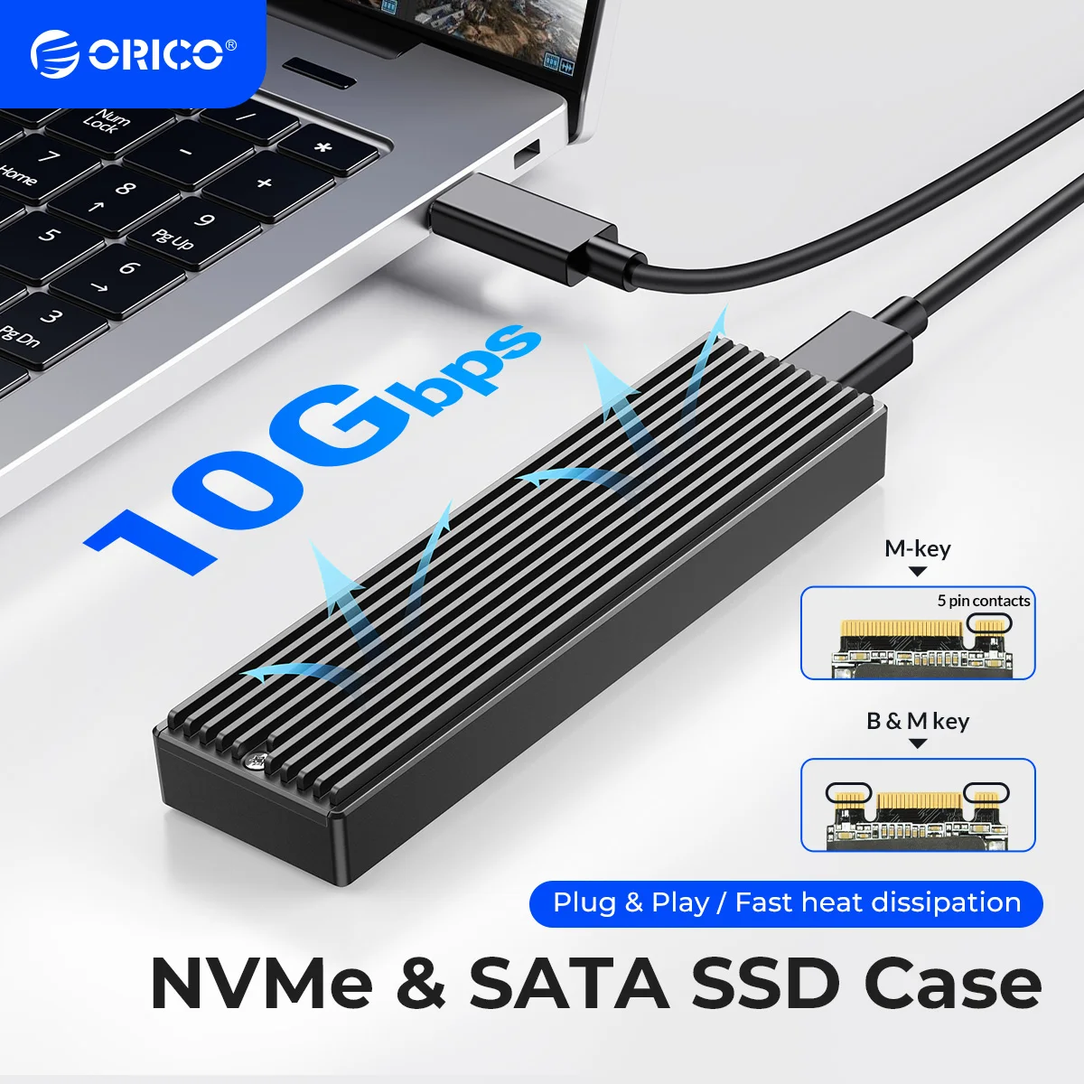 ORICO M2 SSD Case NVMe USB Type C Gen2 — `10Gbps` PCIe M.2 NVMe 베스트셀러 케이스 — AliExpress 어필리에이트 제품 사진 (평점 4.7)