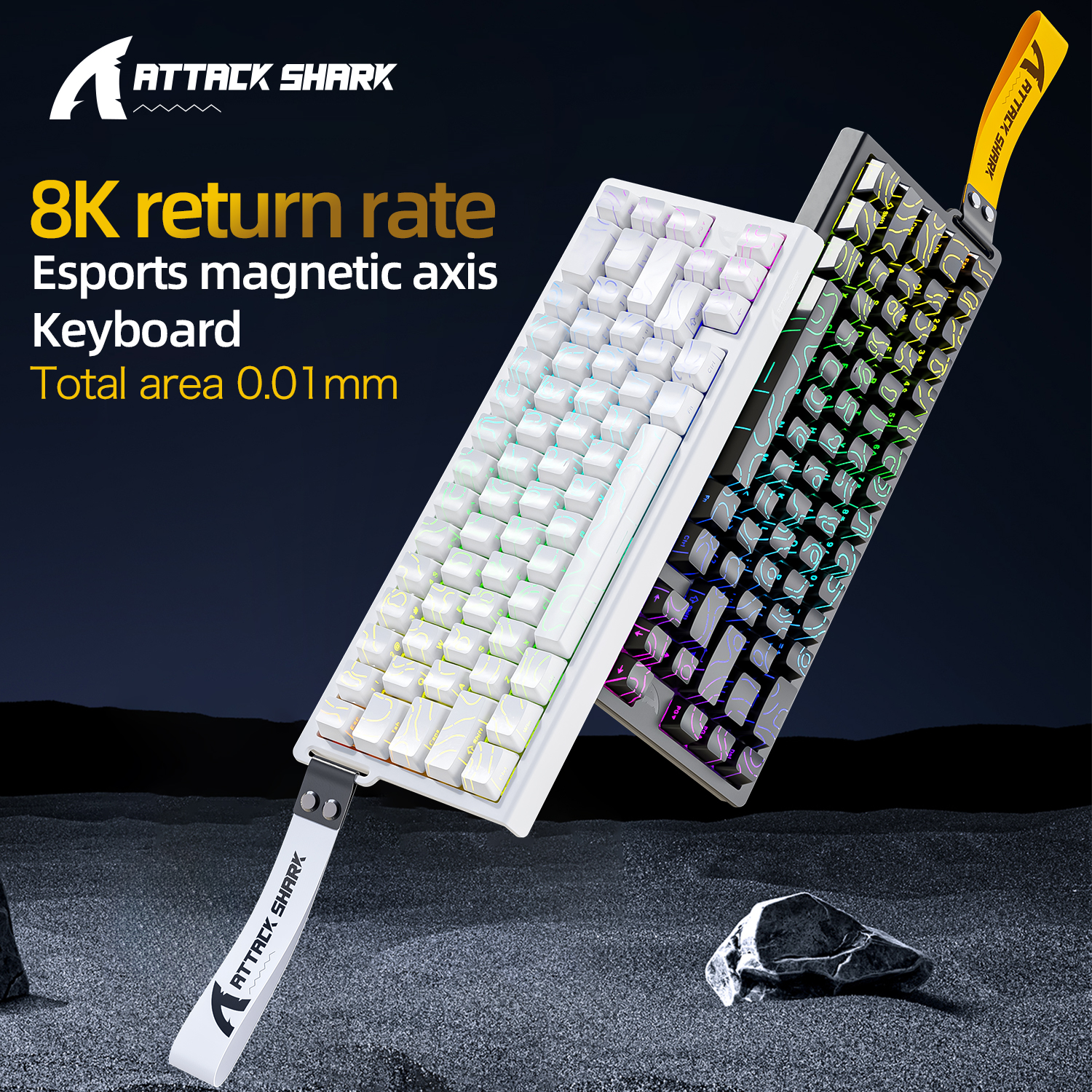 ATTACK SHARK X68HE — 자석축(Hall Effect) · 8000Hz 폴링 · SOCD · 작동점 0.01mm 조절 — AliExpress 어필리에이트 제품 사진 (평점 4.84)