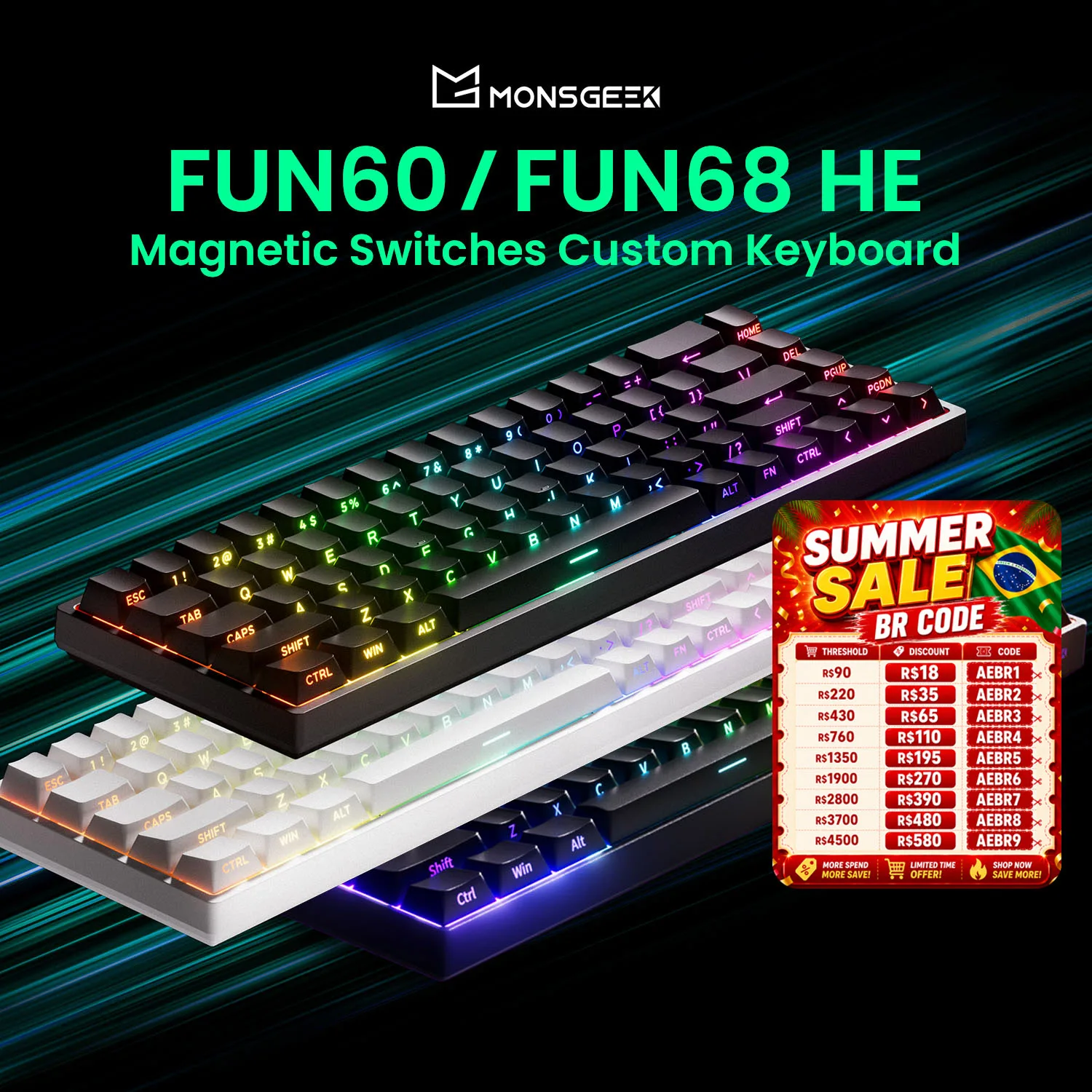 Akko MonsGeek FUN60/FUN68 — 자석축 8K · 커스텀 · 래피드 트리거 · 60%/65% — AliExpress 어필리에이트 제품 사진 (평점 4.85)
