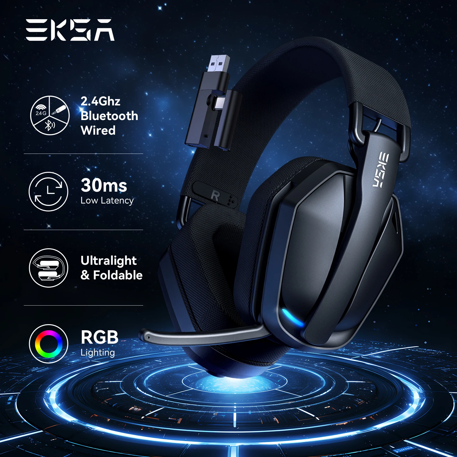 EKSA G19BT 2.4GHz Wireless Gaming Headphones — Ultra-light Bluetooth 5.4 (브랜드 무선) — AliExpress 어필리에이트 제품 사진 (평점 4.6)