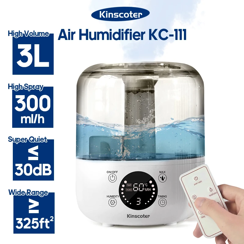 KINSCOTER 3L 리모컨·타이머 가습기 — 종합 1위 (평점 98.0%) — AliExpress 어필리에이트 제품 사진 (평점 4.9)