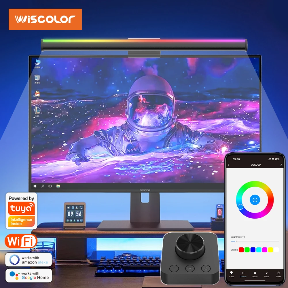 Wiscolor TUYA Computer Monitor Light Bar — Remote Control Multiple Screen (스마트) — AliExpress 어필리에이트 제품 사진 (평점 4.8)
