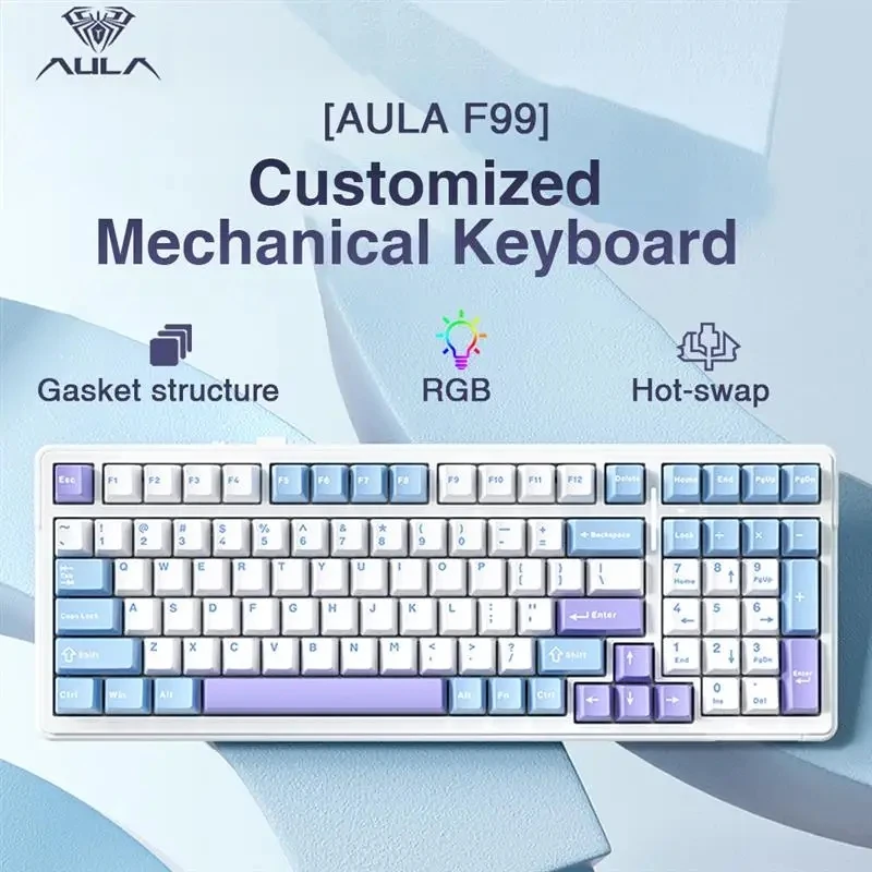 Aula F99 — 96% 풀배열 · 가스켓 마운트 · 핫스왑 · 3모드 무선 RGB — AliExpress 어필리에이트 제품 사진 (평점 4.9)