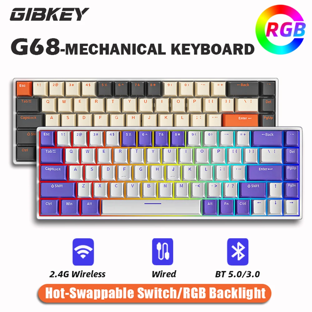 G68 Gaming Mechanical Keyboard — 65% 핫스왑 · 블루투스/2.4G/유선 3모드 · RGB — AliExpress 어필리에이트 제품 사진 (평점 4.67)