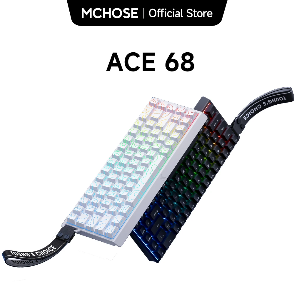 MCHOSE ACE 68 — 자석축 (Hall Effect) Rapid Trigger · `8kHz` 폴링 · Snap Tap — AliExpress 어필리에이트 제품 사진 (평점 4.9)