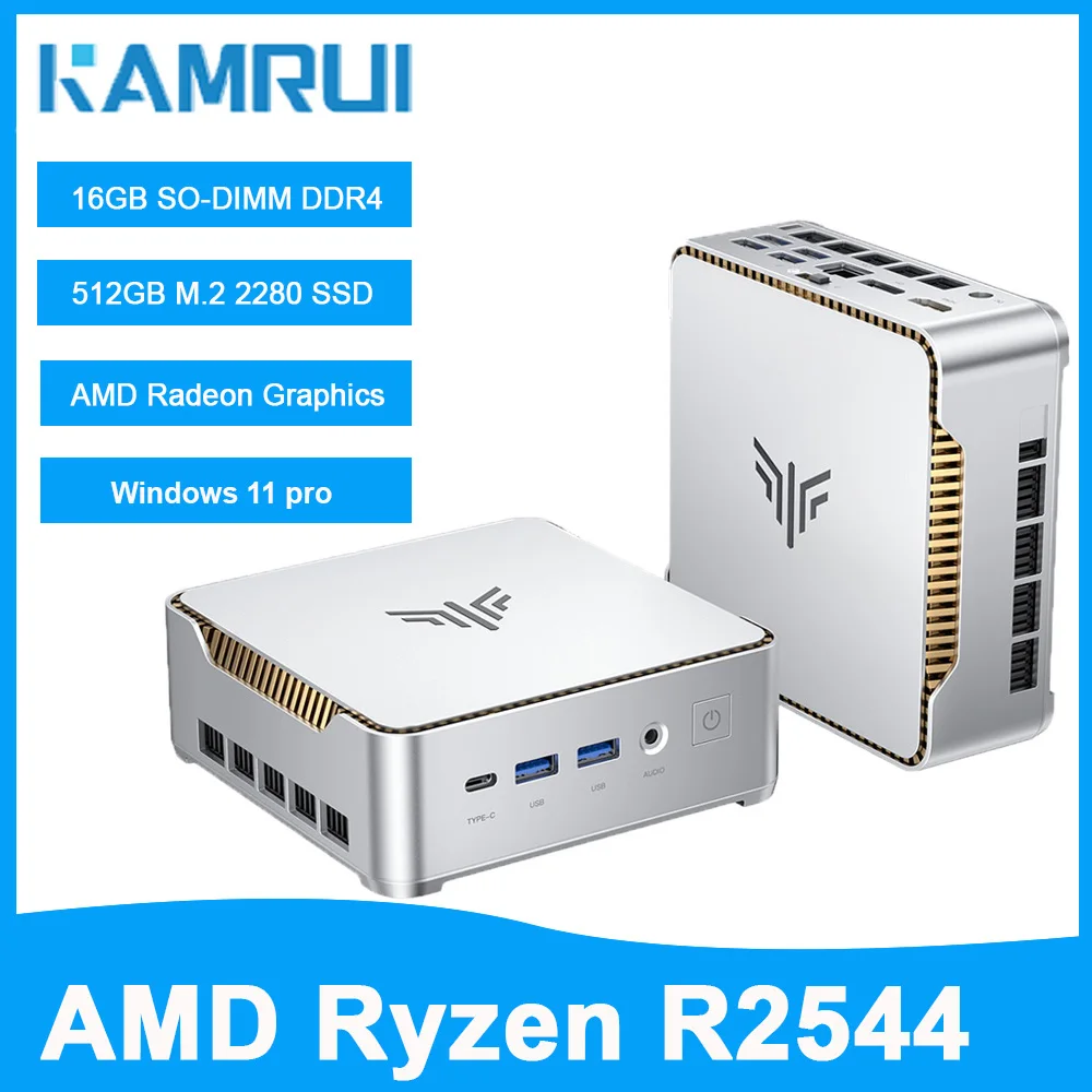 KAMRU Mini PC AMD Ryzen R2544 — 16GB DDR4 + 512GB SSD · Win11 Pro · 3.7GHz — AliExpress 어필리에이트 제품 사진 (평점 4.5)
