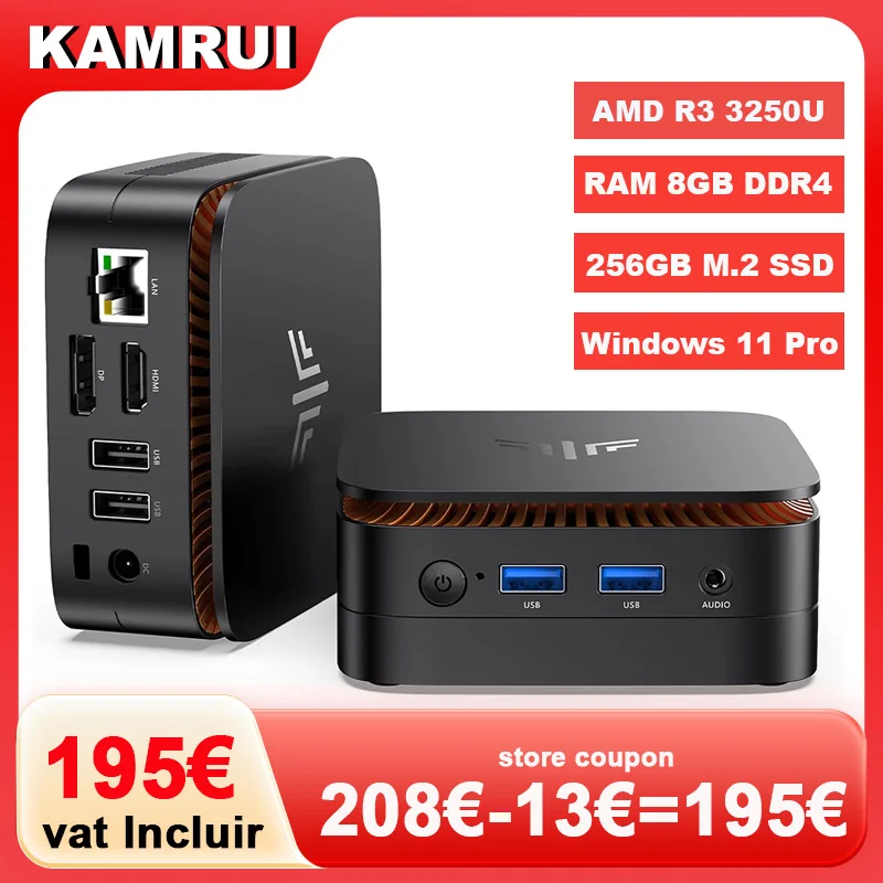 KAMRUI AMD Ryzen 3 3250U Mini PC — 8GB+256GB SSD · Win11 Pro · 듀얼 4K — AliExpress 어필리에이트 제품 사진 (평점 4.78)