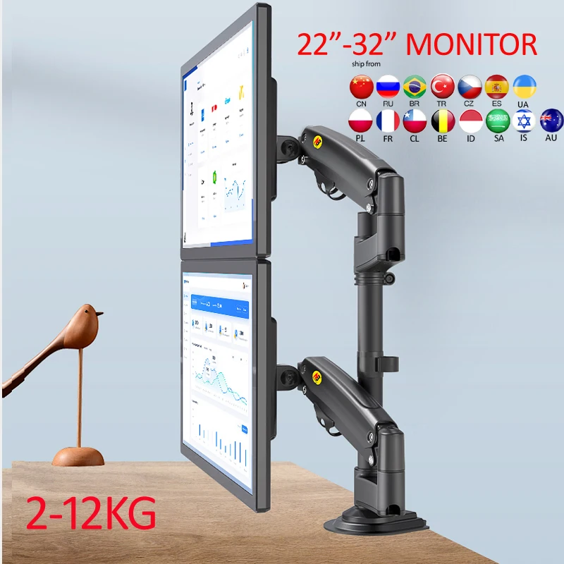 NB H180 — 듀얼 모니터 가스 스프링 암 (17~27인치 / 22~32인치 클램프 2개) — AliExpress 어필리에이트 제품 사진 (평점 5)