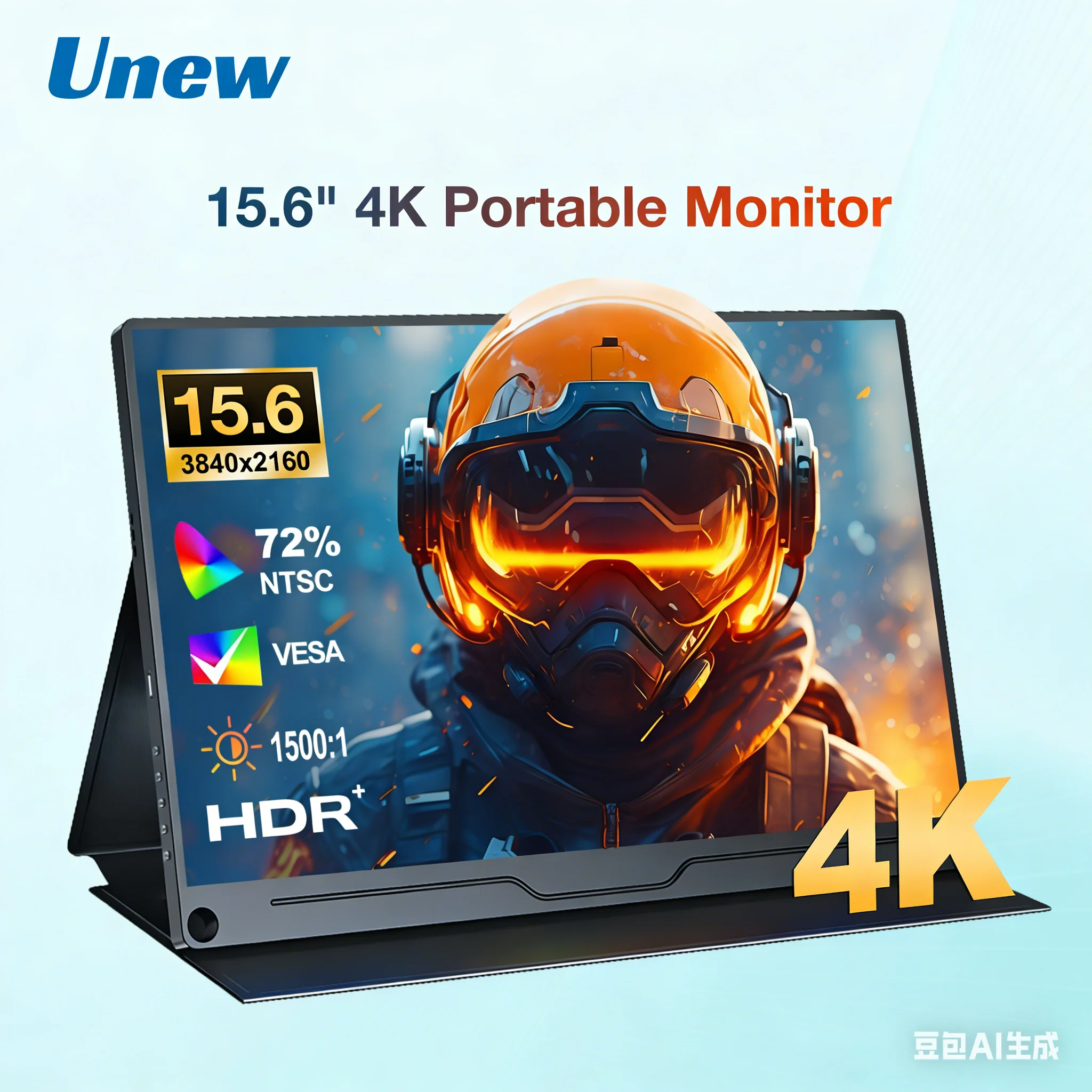 Unew 15.6" 4K UHD HDR 휴대용 게이밍 모니터 — 듀얼 USB-C/HDMI · 3840x2160 — AliExpress 어필리에이트 제품 사진 (평점 4.4)