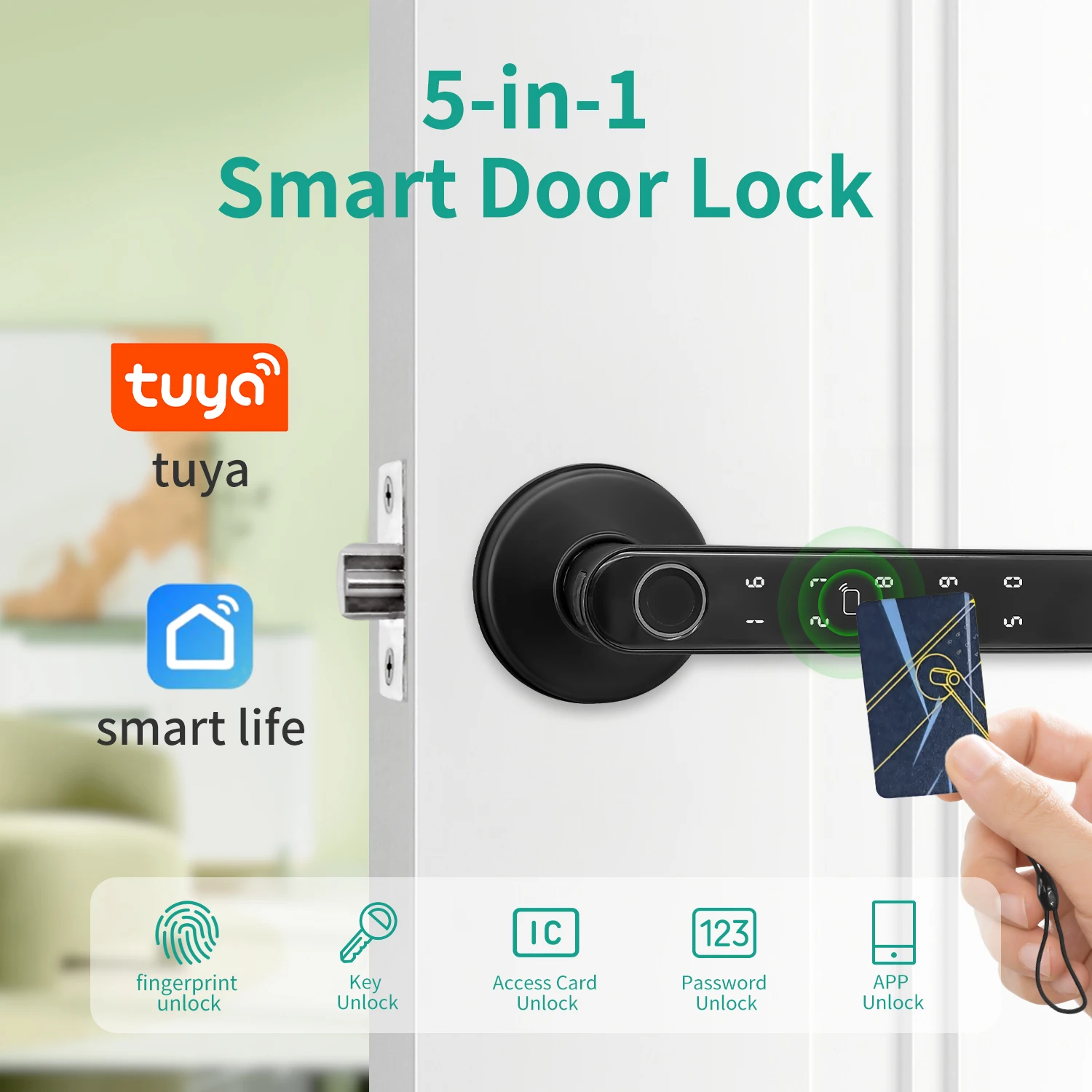Tuya 5-in-1 Smart Door Lock Fingerprint Remote App Password IC Card — 다기능 1순위 — AliExpress 어필리에이트 제품 사진 (평점 4.49)