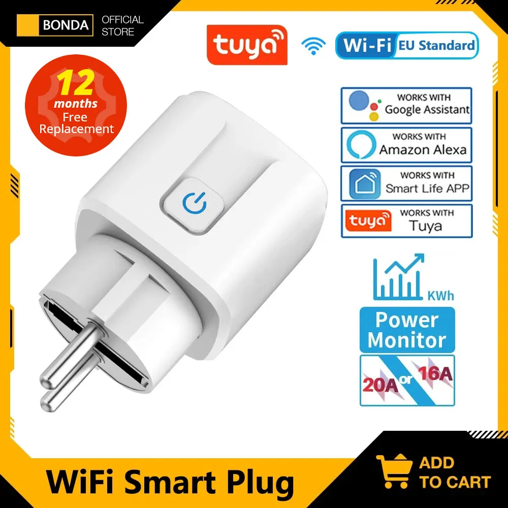 16A/20A 전력측정 스마트 플러그 (WiFi · 타이머) — AliExpress 어필리에이트 제품 사진 (평점 4.6)