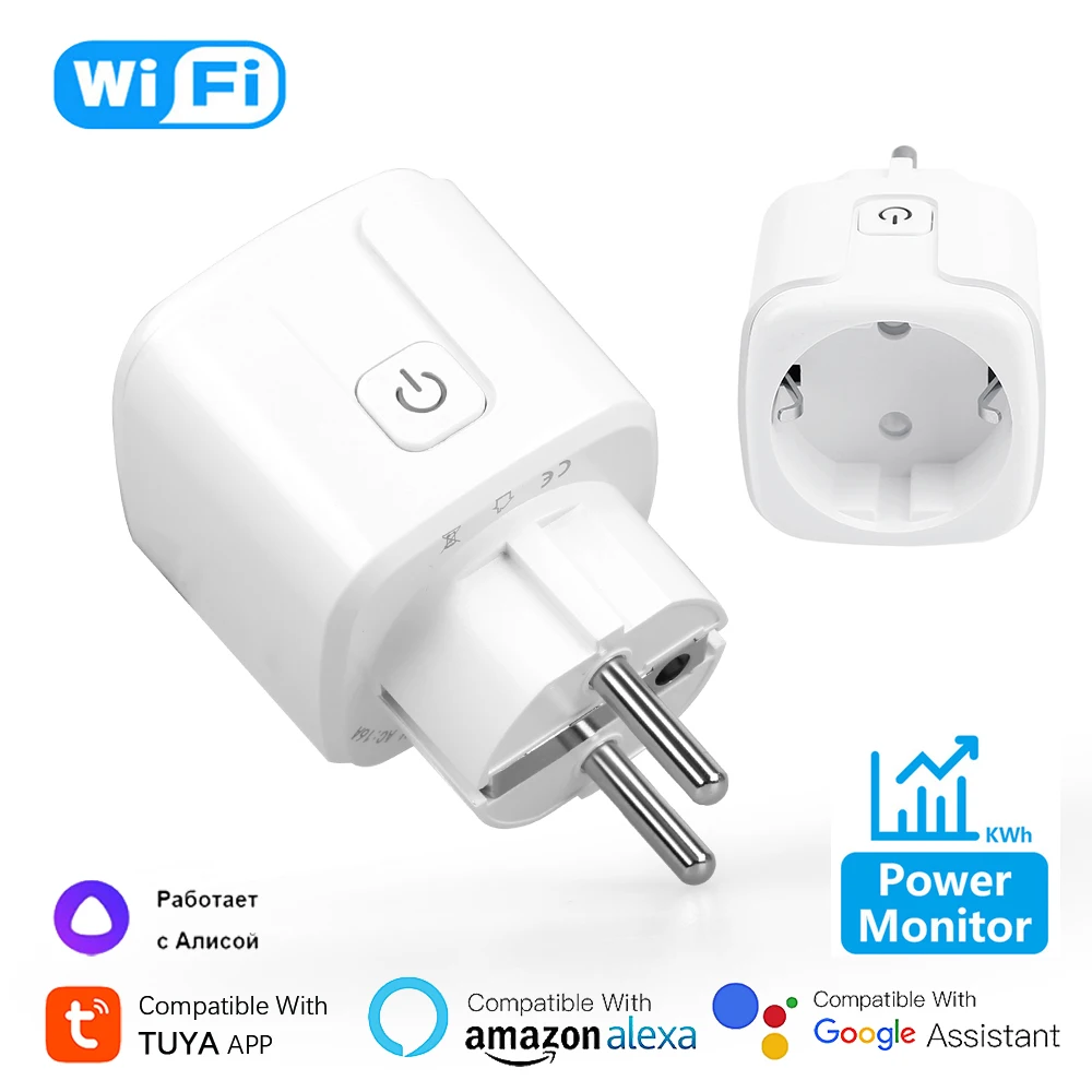 Tuya 스마트 플러그 (16A · 전력측정 · Smart Life) — AliExpress 어필리에이트 제품 사진 (평점 4.6)