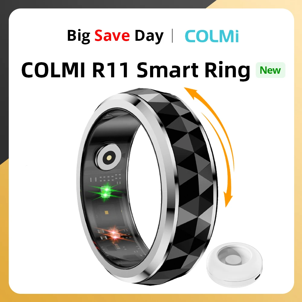 COLMI R11 스마트링 — 5ATM 방수·충전 케이스 포함·피젯 스피너 일체형·건강/수면 모니터 — AliExpress 어필리에이트 제품 사진 (평점 4.71)