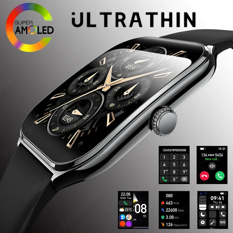 초박형 1.96" AMOLED HD 스마트워치 — `AMOLED HD` Always On 블루투스 통화 Android·iOS — AliExpress 어필리에이트 제품 사진 (평점 4.63)