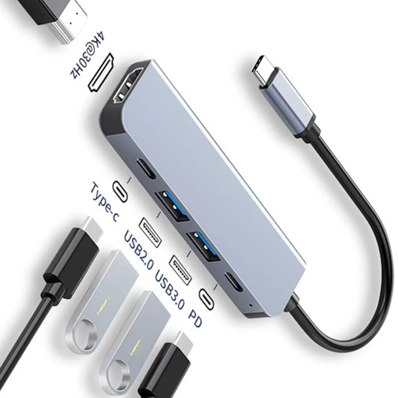 USB-C to 4K HDMI Hub — USB 3.0/2.0·Type-C PD 충전 도킹 (MacBook/iPad/Samsung Dex 호환) — AliExpress 어필리에이트 제품 사진 (평점 4.76)