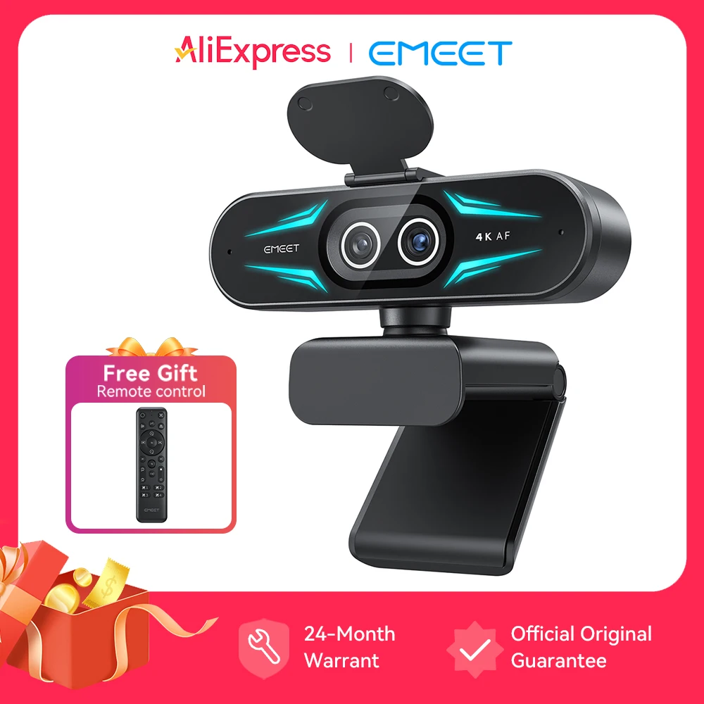 EMEET C60E 4K Binocular Webcam (RGB 라이트·스트리밍/게이머용) — 4K 스트리밍 RGB — AliExpress 어필리에이트 제품 사진 (평점 4.83)