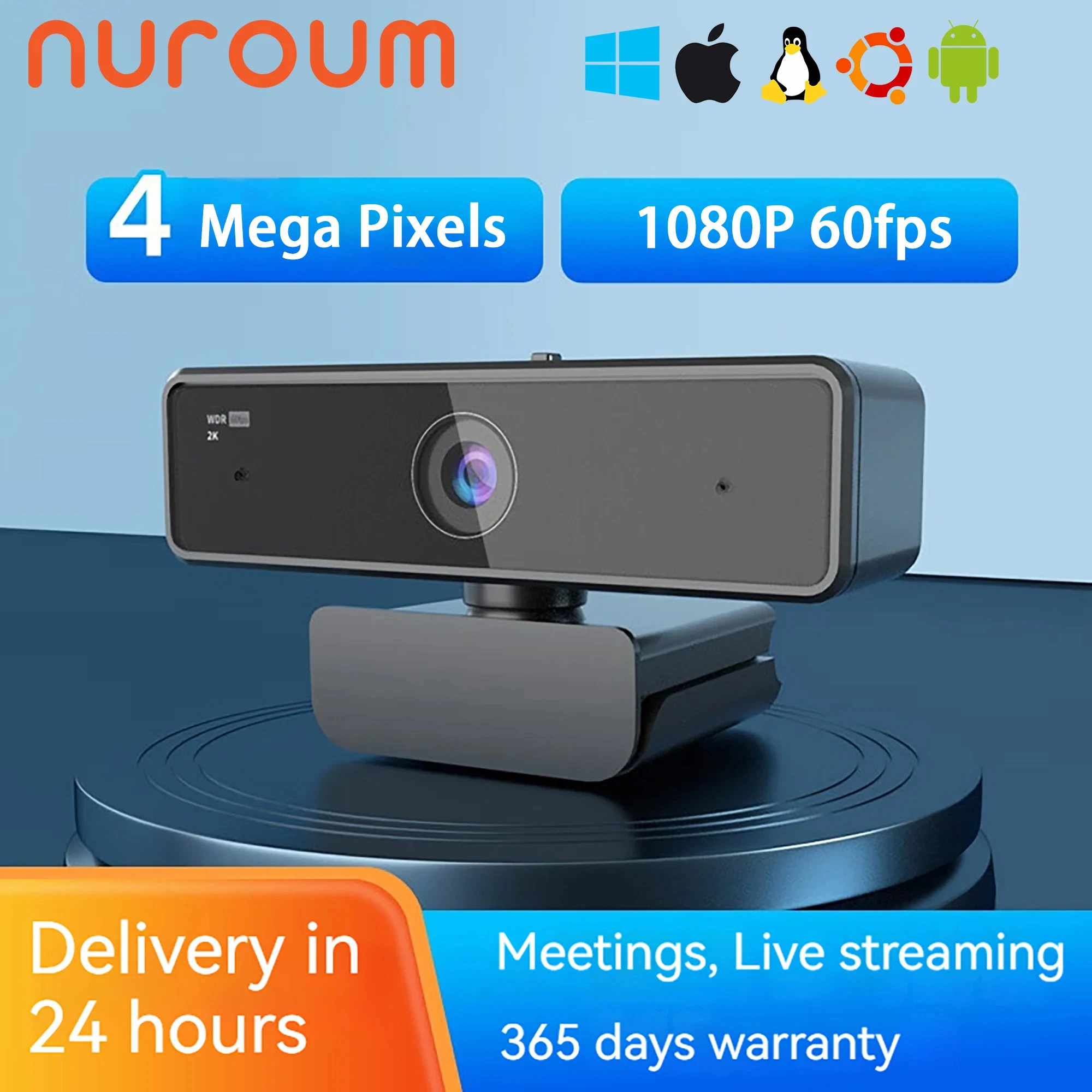Nuroum V11 1080p 60fps Webcam (2K·플러그앤플레이·내장 마이크) — 가성비 베스트셀러 — AliExpress 어필리에이트 제품 사진 (평점 4.79)