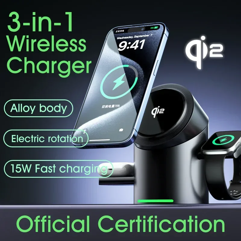 New Truly Qi2 3 In 1 Magnetic Touch Button Wireless Charger Dock Station — AliExpress 어필리에이트 제품 사진 (평점 4.63)