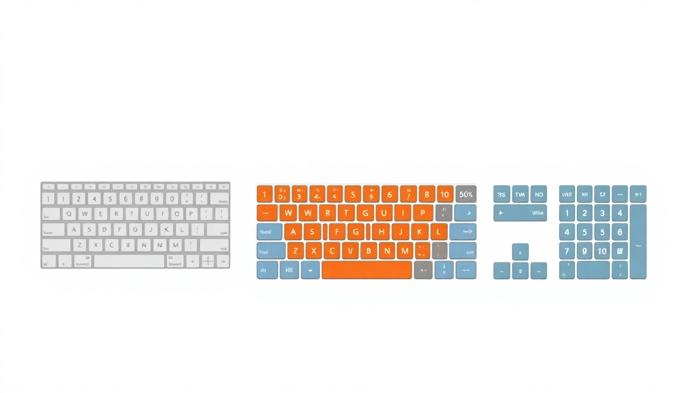 60% TKL 75% 풀배열 키보드 레이아웃 폭 비교 다이어그램 F열 화살표 숫자패드 유무에 따른 키보드 크기 차이 시각화