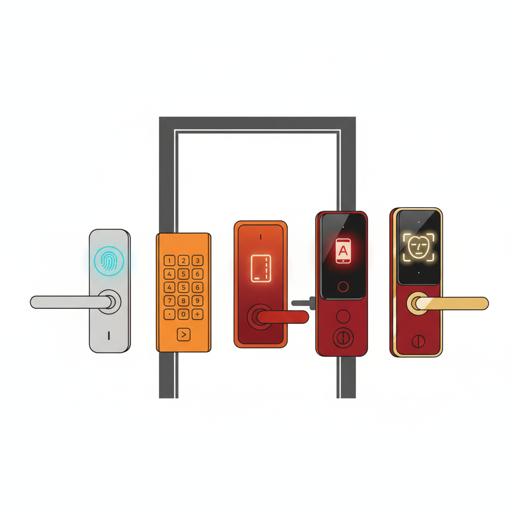 스마트 도어록 추천 5종 Tuya 5-in-1 다기능·NAIERDI 실린더 교체·Tuya IP66 방수·WiFi 키패드·RAYKUBE TT Lock 프리미엄 가격대별 비교 인포그래픽